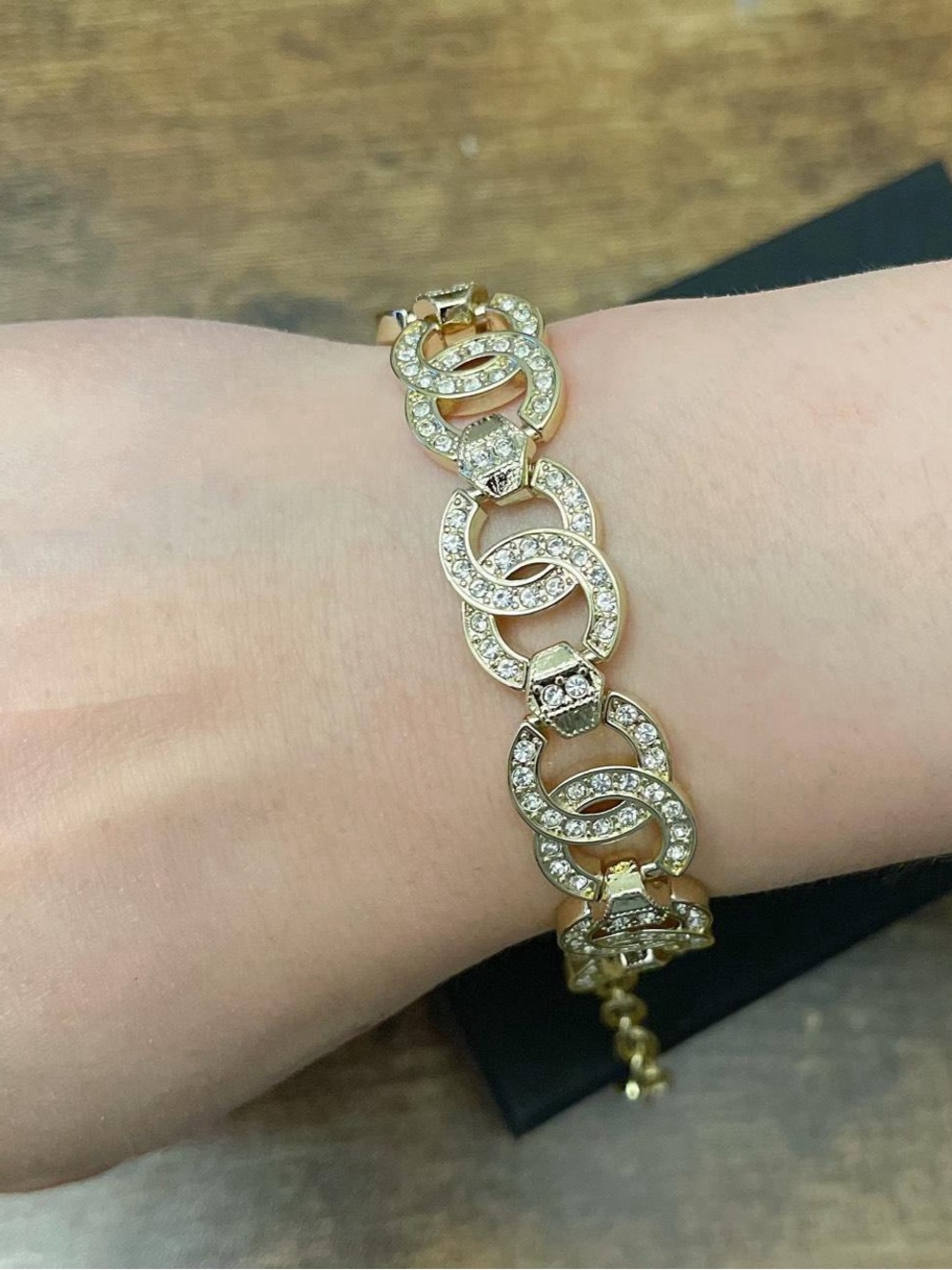 Chanel Crystal CC Gold Link Bracelet